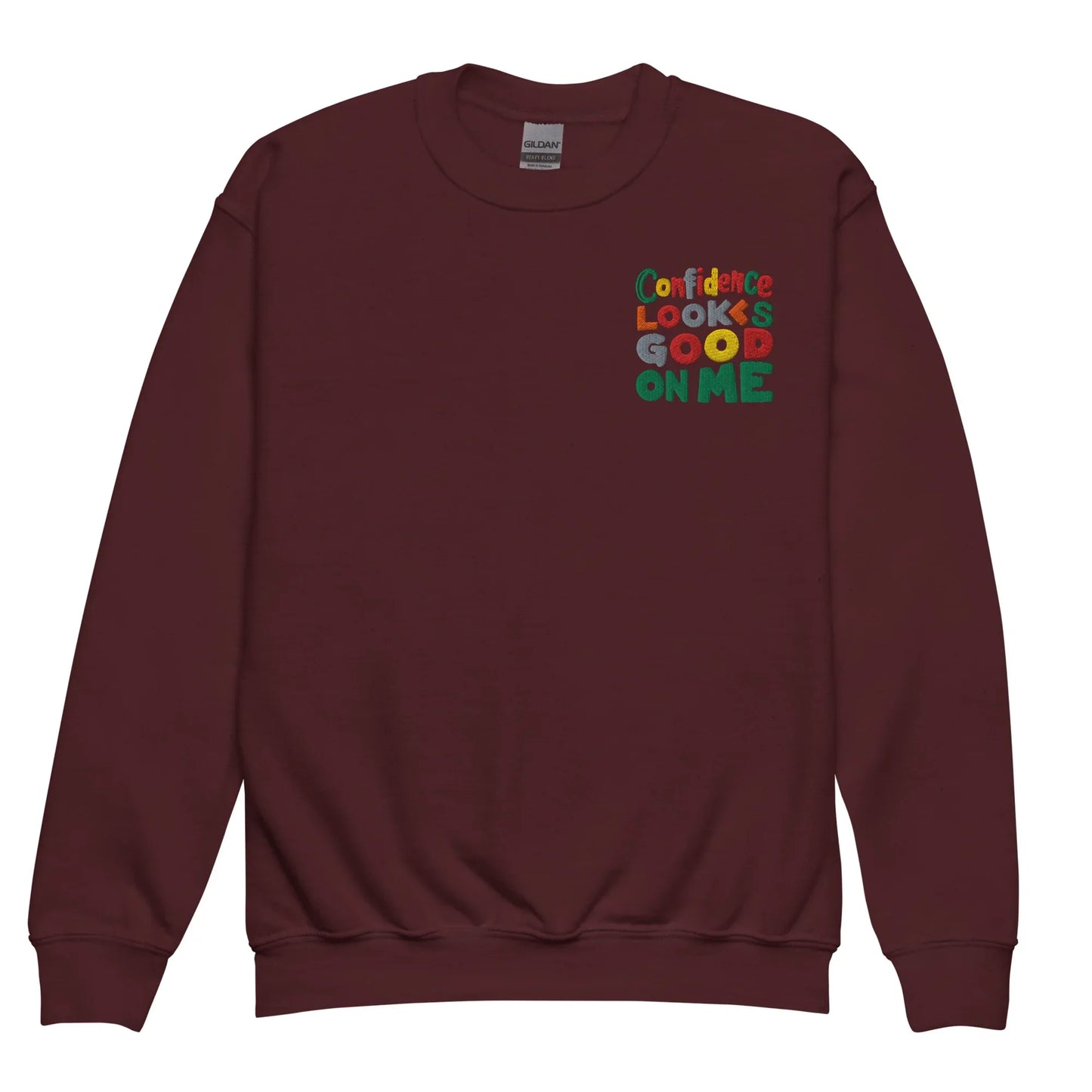 Confidence Looks Good On Me | Youth Crewneck Embroidered Sweatshirt - AwRans Clothing