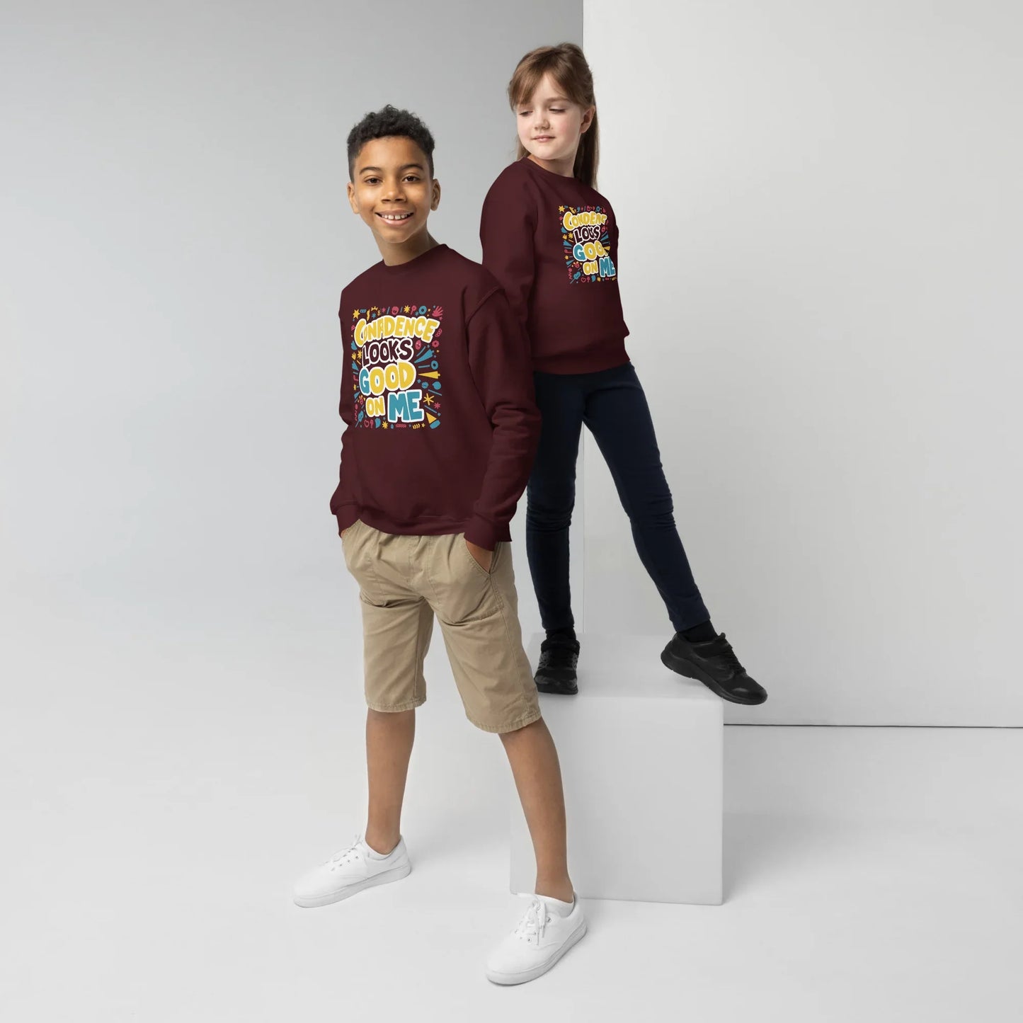 Confidence Looks Good On Me | Youth Crewneck Sweatshirt - AwRans Clothing