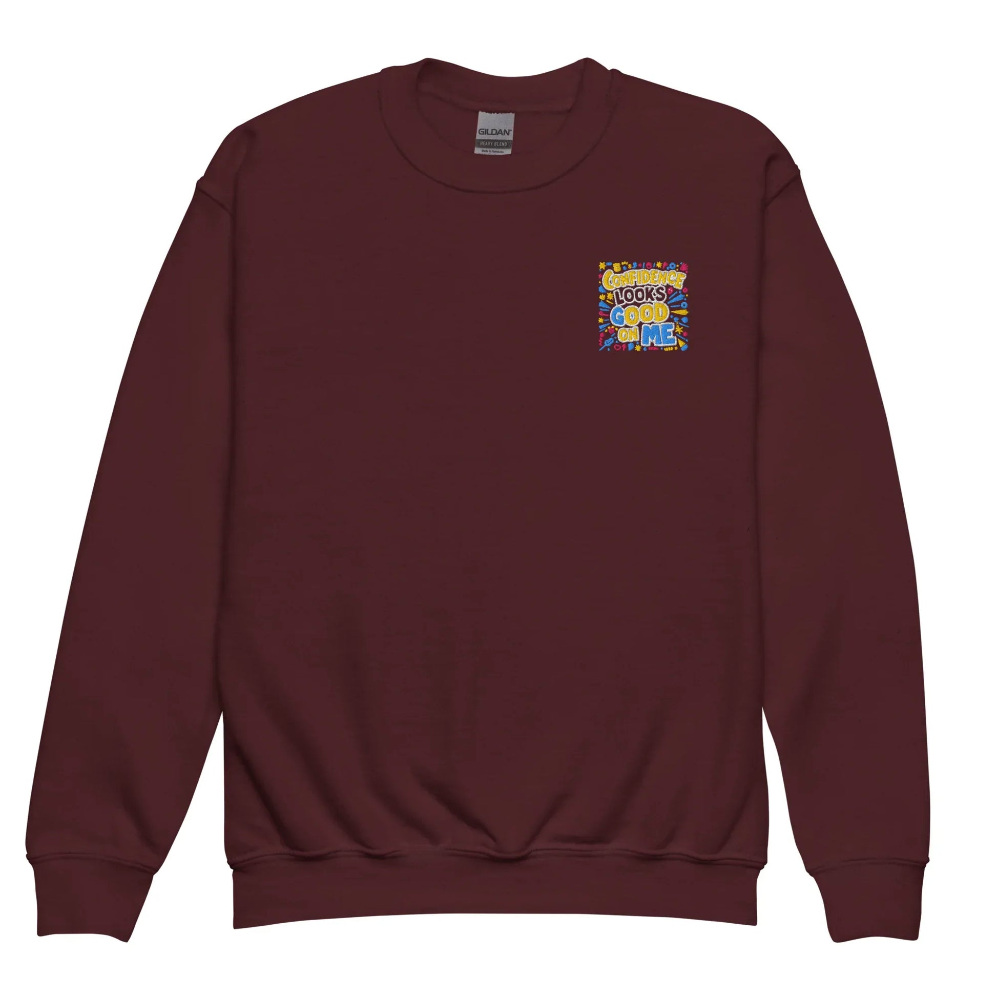 Confidence Looks Good On Me | Youth Crewneck Embroidered Sweatshirt - AwRans Clothing