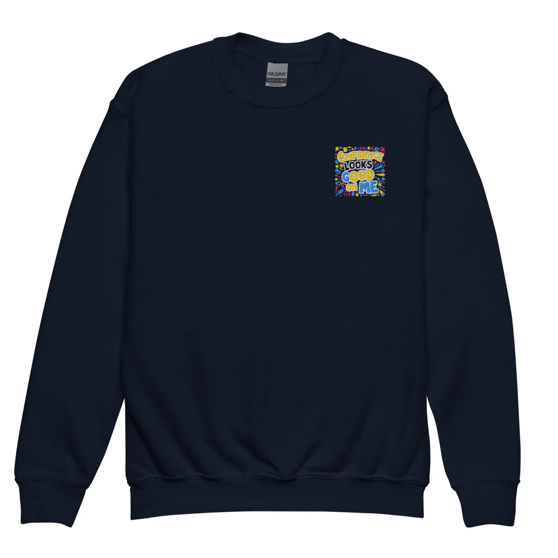 Confidence Looks Good On Me | Youth Crewneck Embroidered Sweatshirt - AwRans Clothing