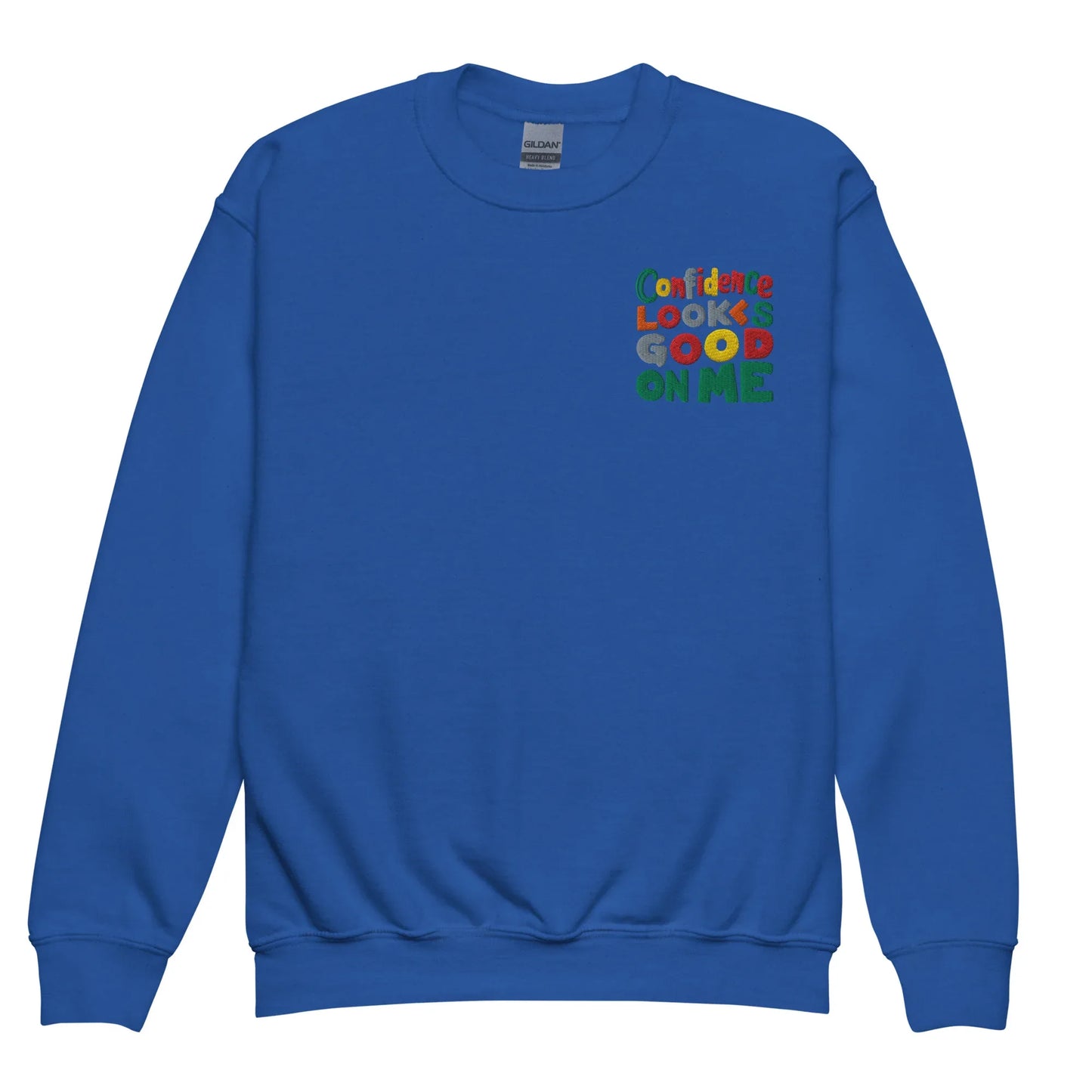 Confidence Looks Good On Me | Youth Crewneck Embroidered Sweatshirt - AwRans Clothing