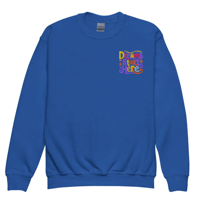 Dreams Start Here | Youth Crewneck Embroidered Sweatshirt - AwRans Clothing