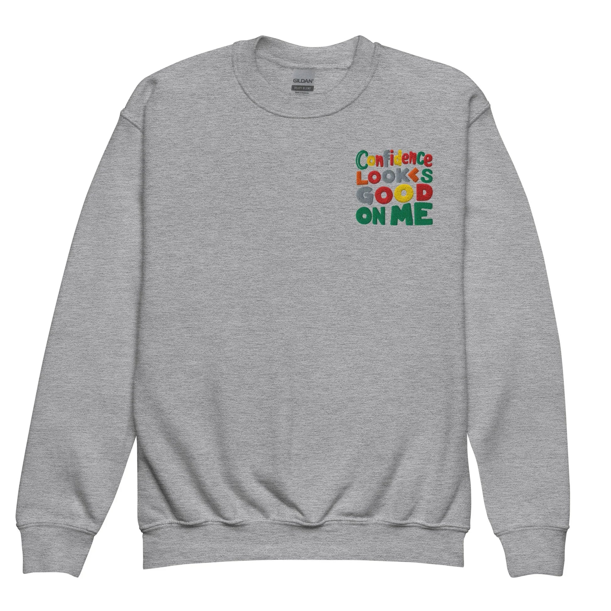 Confidence Looks Good On Me | Youth Crewneck Embroidered Sweatshirt - AwRans Clothing