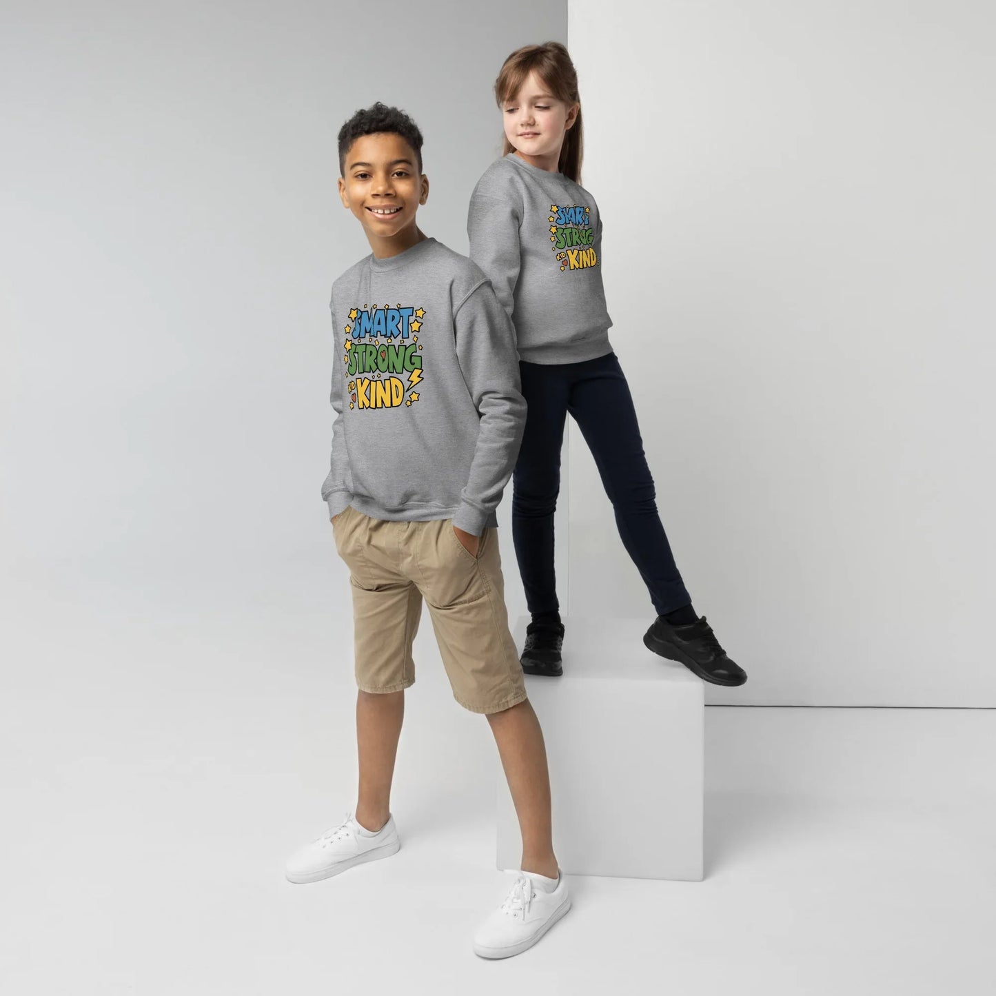 Smart, Strong And Kind | Youth Crewneck Sweatshirt - AwRans Clothing