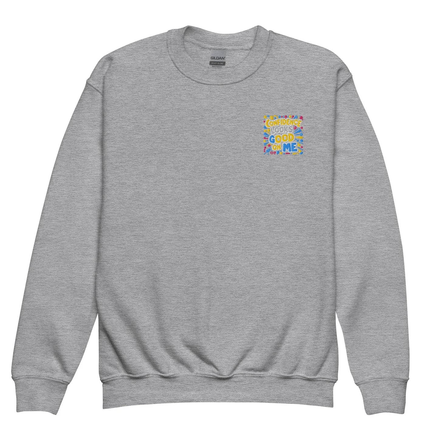 Confidence Looks Good On Me | Youth Crewneck Embroidered Sweatshirt - AwRans Clothing