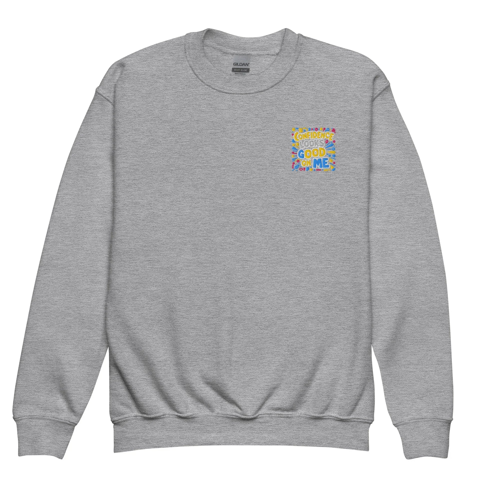 Confidence Looks Good On Me | Youth Crewneck Embroidered Sweatshirt - AwRans Clothing