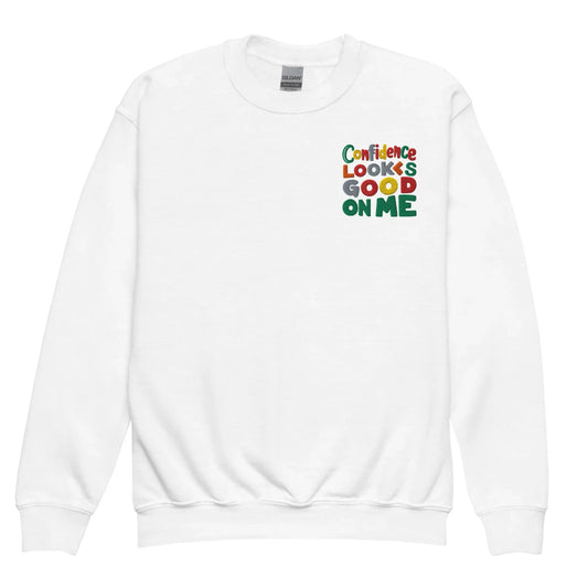 Confidence Looks Good On Me | Youth Crewneck Embroidered Sweatshirt - AwRans Clothing