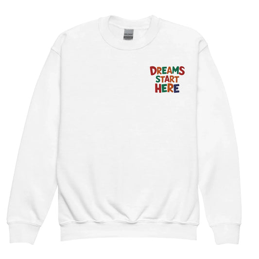 Dreams Start Here | Youth Crewneck Embroidered Sweatshirt - AwRans Clothing