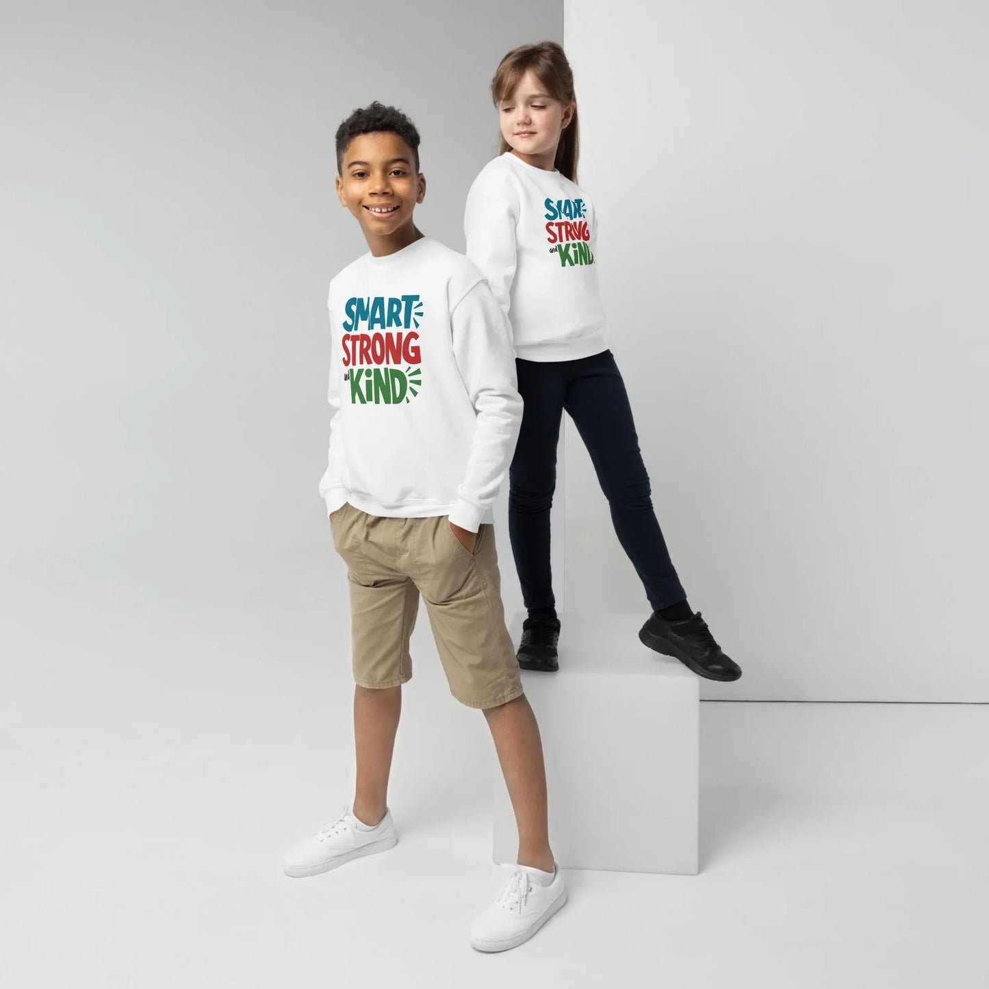 Smart, Strong And Kind | Youth Crewneck Sweatshirt - AwRans Clothing