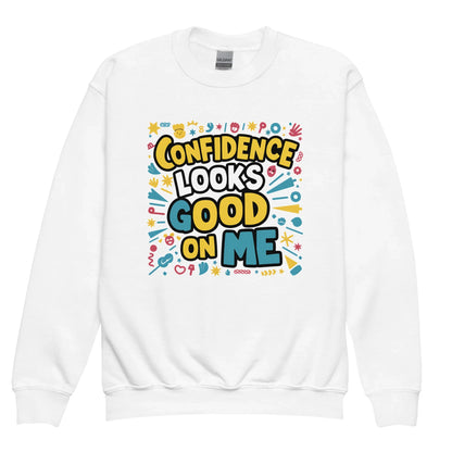 Confidence Looks Good On Me | Youth Crewneck Sweatshirt - AwRans Clothing