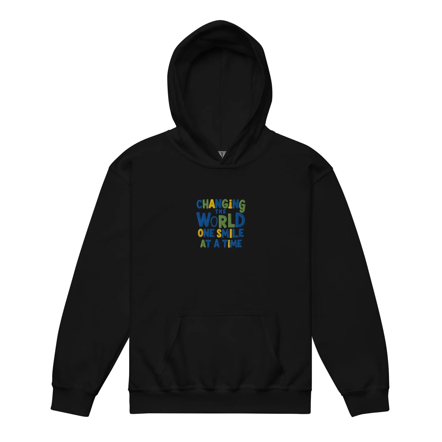 Changing World One Smile At Me | Youth Heavy Blend Embroidered Hoodie - AwRans Clothing