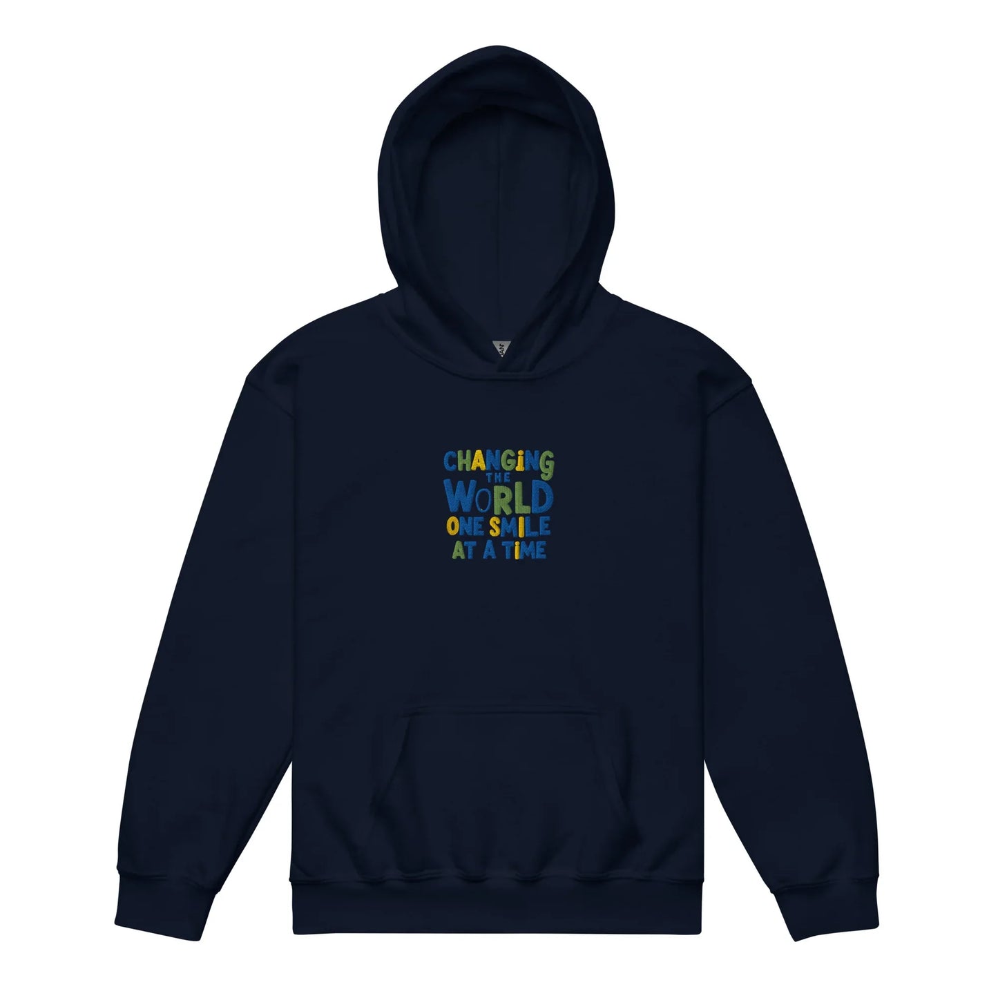 Changing World One Smile At Me | Youth Heavy Blend Embroidered Hoodie - AwRans Clothing