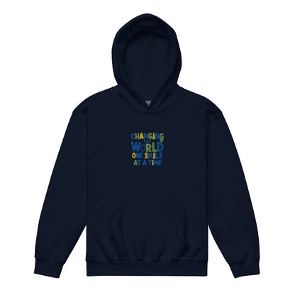 Changing World One Smile At Me | Youth Heavy Blend Embroidered Hoodie - AwRans Clothing