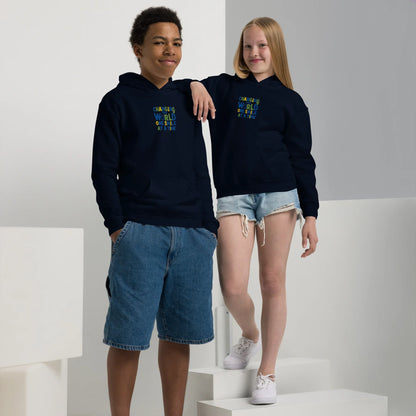 Changing World One Smile At Me | Youth Heavy Blend Embroidered Hoodie - AwRans Clothing