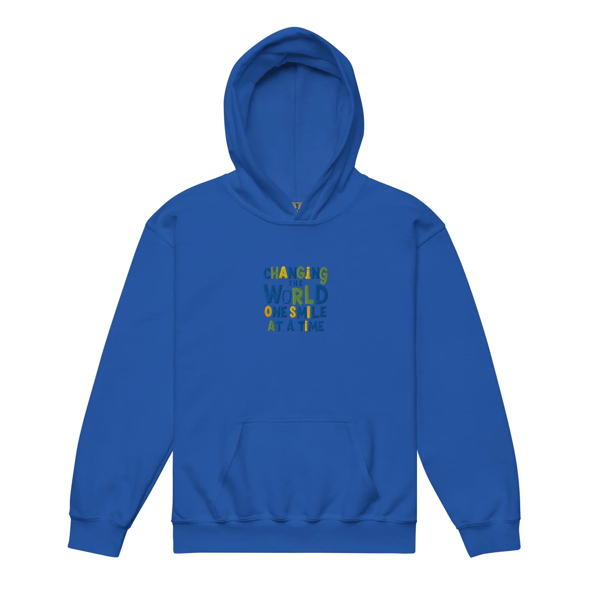 Changing World One Smile At Me | Youth Heavy Blend Embroidered Hoodie - AwRans Clothing