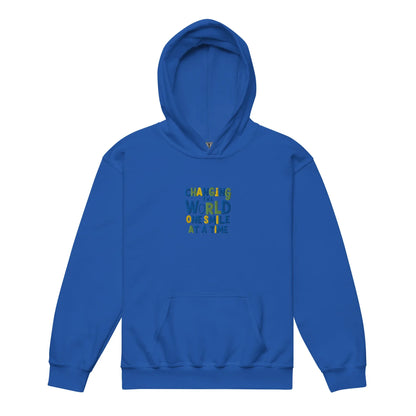 Changing World One Smile At Me | Youth Heavy Blend Embroidered Hoodie - AwRans Clothing