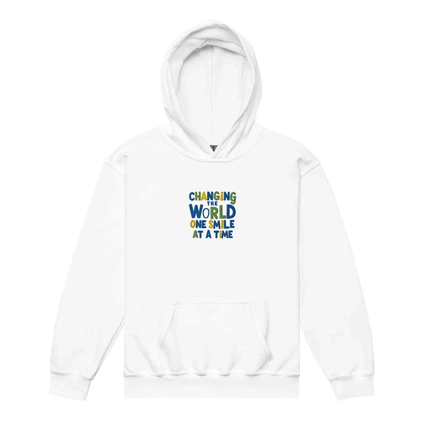 Changing World One Smile At Me | Youth Heavy Blend Embroidered Hoodie - AwRans Clothing