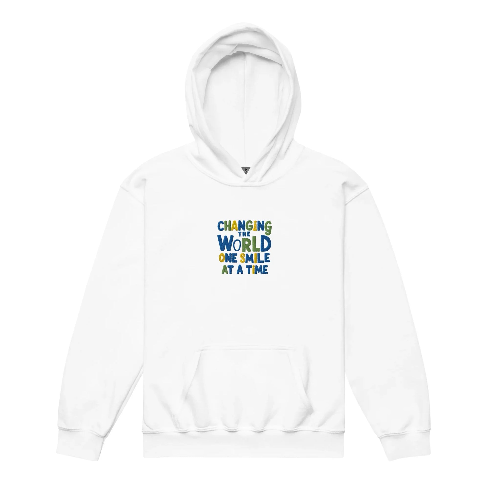 Changing World One Smile At Me | Youth Heavy Blend Embroidered Hoodie - AwRans Clothing