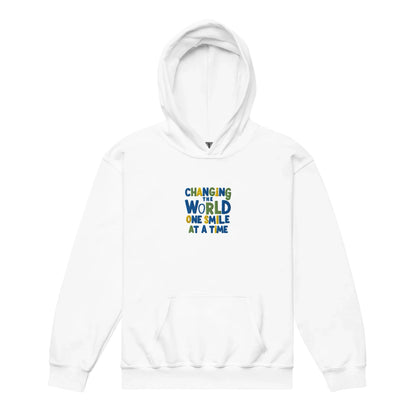 Changing World One Smile At Me | Youth Heavy Blend Embroidered Hoodie - AwRans Clothing